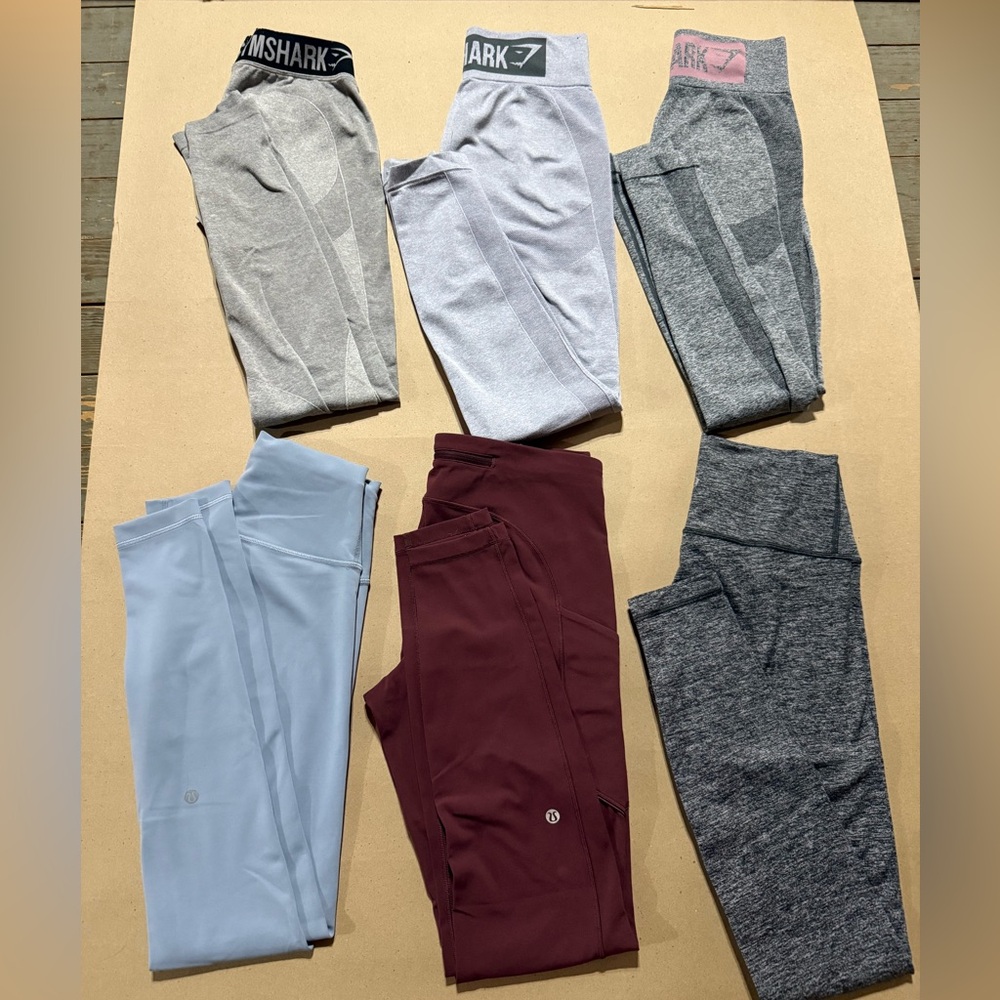 Lululemon Athletica Leggings in Light Blue, Burgundy, and Gray